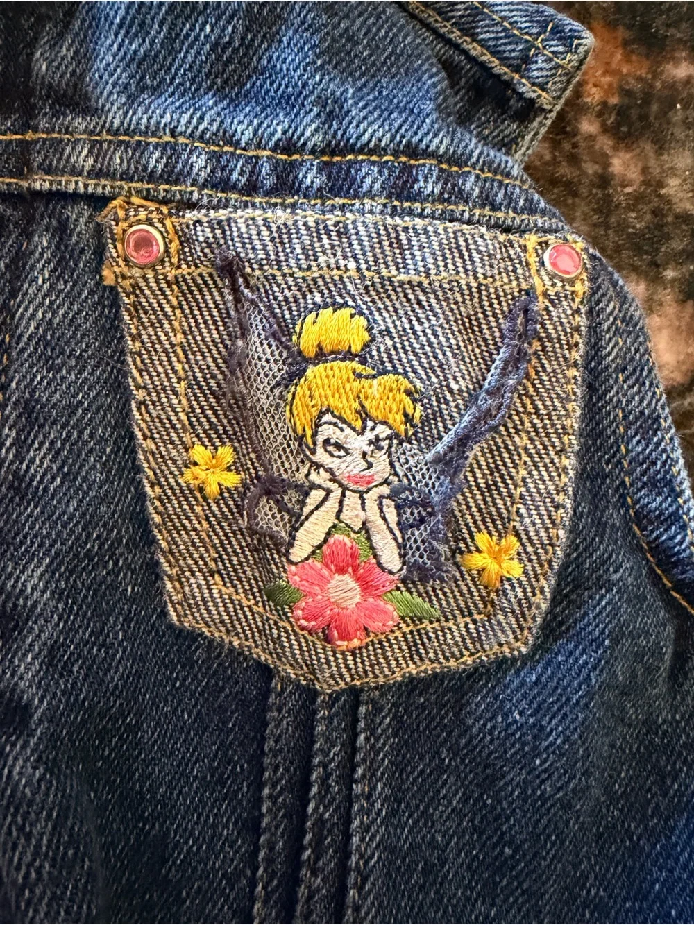 Y2K vintage Disney Girls' Blue Denim Vest, Boot Cut Jeans with Floral Embroidery